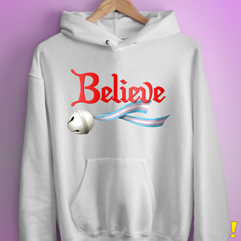 Believe Transgender Pride Jingle Bell Hoodie - White